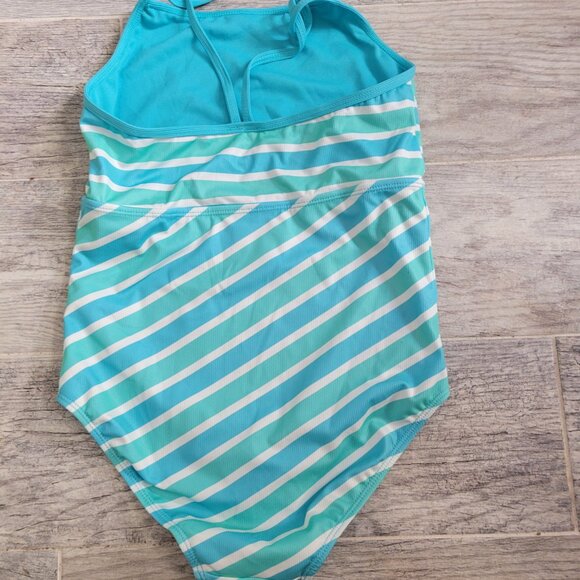 Hurley Swim Suit Girl's 10/12 One Piece Blue/Green Striped Swimwear NWT - Picture 3 of 4